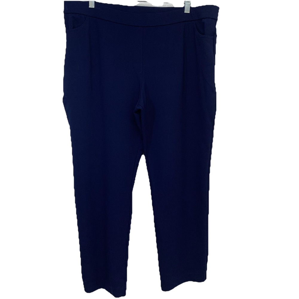Susan Graver Pull On Pants Slim Leg XLP Blue Pockets Stretch Casual Work Travel